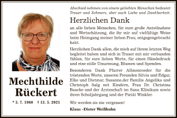 Traueranzeige von Mechthilde Rückert von OF