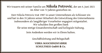 Traueranzeige von Nikola Petrovic von OF