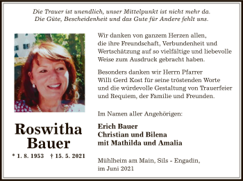 Traueranzeige von Roswitha Bauer von OF