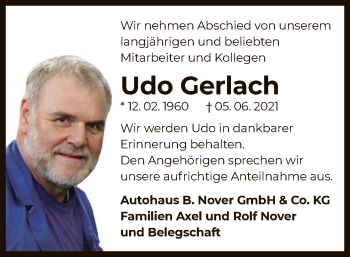 Traueranzeige von Udo Gerlach von OF