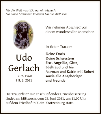 Traueranzeige von Udo Gerlach von OF