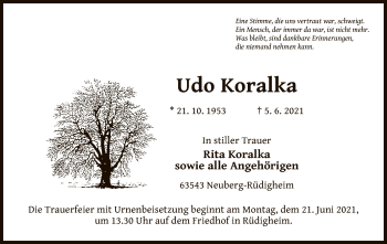 Traueranzeige von Udo Koralka von OF