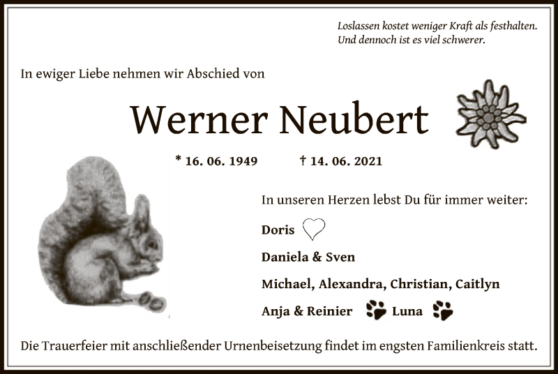  Traueranzeige für Werner Neubert vom 17.06.2021 aus OF