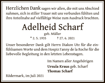 Traueranzeige von Adelheid Scharf von OF