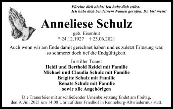 Traueranzeige von Anneliese Schulz von OF