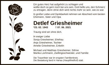 Traueranzeige von Detlef Griesheimer von OF