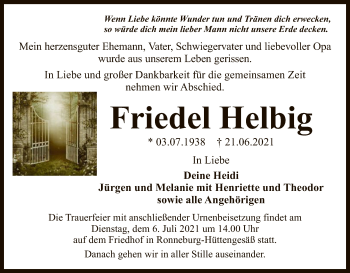 Traueranzeige von Friedel Helbig von OF