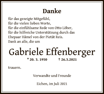 Traueranzeige von Gabriele Effenberger von OF