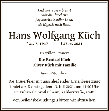 Traueranzeige von Hans Wolfgang Küch von OF