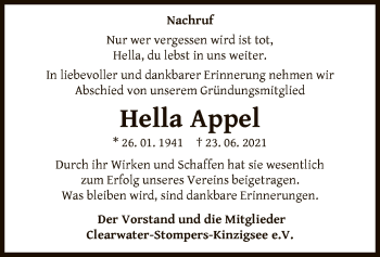 Traueranzeige von Hella Appel von OF