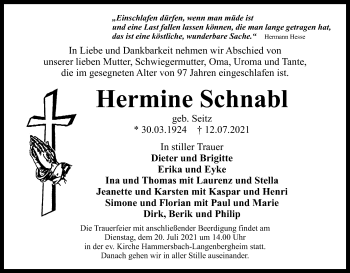 Traueranzeige von Hermine Schnabl von OF