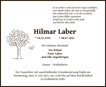 Traueranzeige von Hilmar Laber von OF