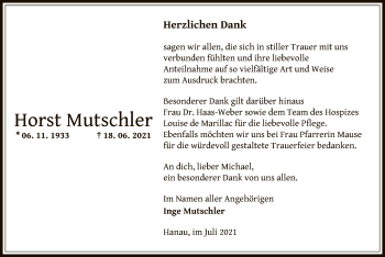 Traueranzeige von Horst Mutschler von OF