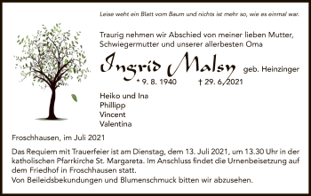 Traueranzeige von Ingrid Malsy von OF