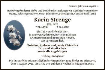 Traueranzeige von Karin Strenge von OF