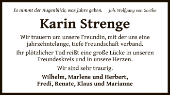 Traueranzeige von Karin Strenge von OF