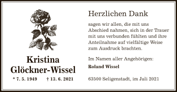 Traueranzeige von Kristina Glöckner-Wissel von OF