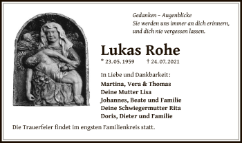 Traueranzeige von Lukas Rohe von OF