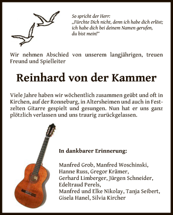 Traueranzeige von Reinhard von der Kammer von OF