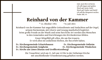 Traueranzeige von Reinhard von der Kammer von OF