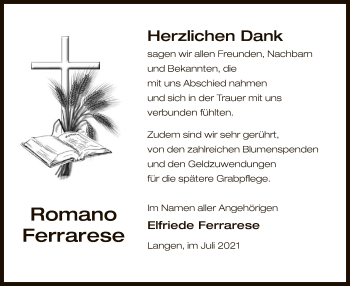 Traueranzeige von Romano Ferrarese von OF