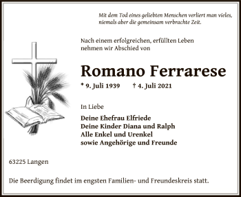 Traueranzeige von Romano Ferrarese von OF