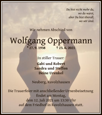 Traueranzeige von Wolfgang Oppermann von OF