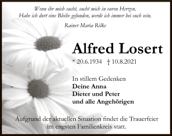 Traueranzeige von Alfred Losert von OF