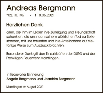 Traueranzeige von Andreas Bergmann von OF