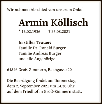 Traueranzeige von Armin Köllisch von OF