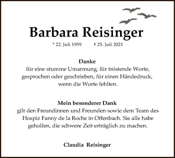 Traueranzeige von Barbara Reisinger von OF