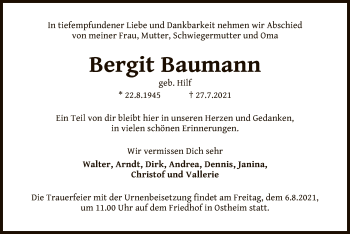 Traueranzeige von Bergit Baumann von OF