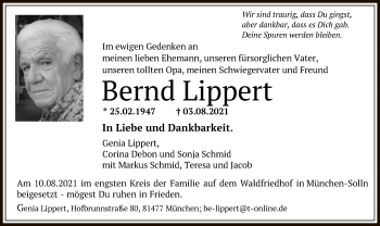 Traueranzeige von Bernd Lippert von OF