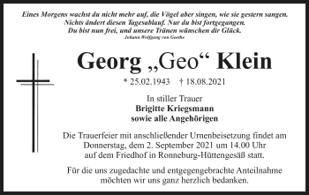 Traueranzeige von Georg Klein von OF