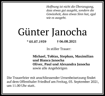 Traueranzeige von Günter Janocha von OF