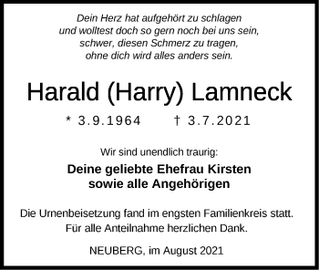 Traueranzeige von Harald Lamneck von OF