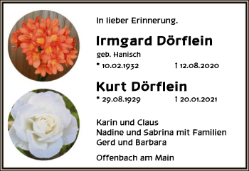 Traueranzeige von Irmgard und Kurt Dörflein von OF