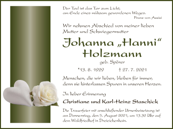 Traueranzeige von Johanna Holzmann von OF