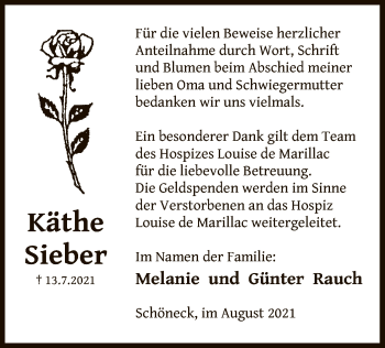 Traueranzeige von Käthe Sieber von OF