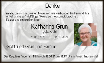 Traueranzeige von Katharina Grün von OF