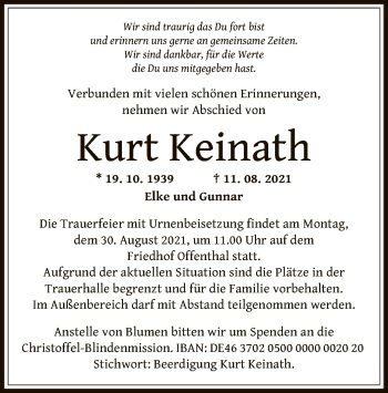 Traueranzeige von Kurt Keinath von OF