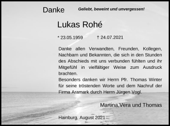 Traueranzeige von Lukas Rohe von OF