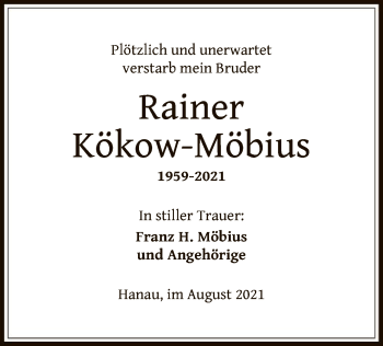 Traueranzeige von Rainer Kökow-Möbius von OF