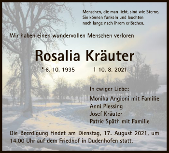 Traueranzeige von Rosalia Kräuter von OF