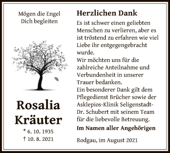 Traueranzeige von Rosalia Kräuter von OF