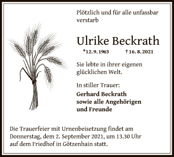 Traueranzeige von Ulrike Beckrath von OF