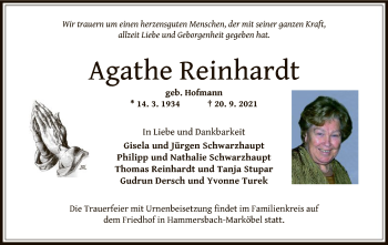 Traueranzeige von Agathe Reinhardt von OF