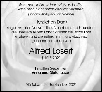 Traueranzeige von Alfred Losert von OF