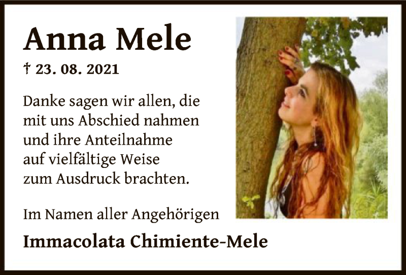  Traueranzeige für Anna Mele vom 25.09.2021 aus OF