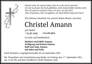 Traueranzeige von Christel Amann von OF